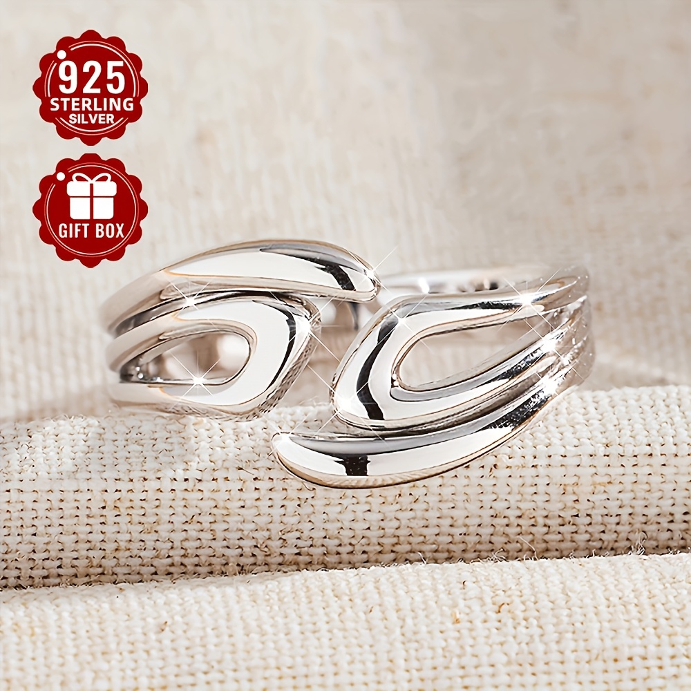 Women's 925 Silver Open Ring Hip Hop Geometric Line Adjustable Finger Ring